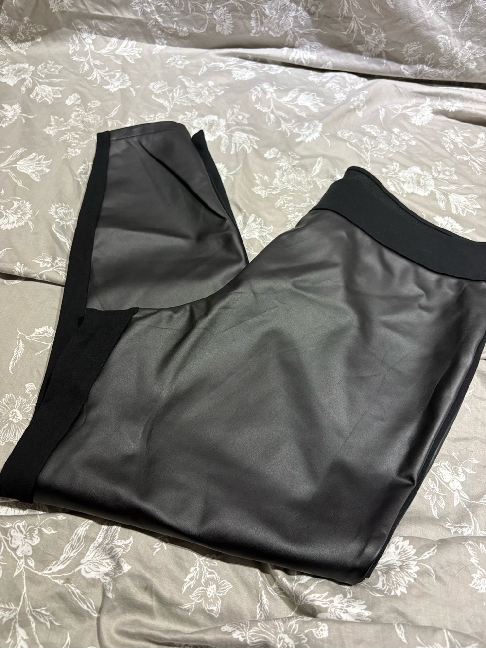 Ava & Viv black faux leather front pants ponte knit slim ankle 1X